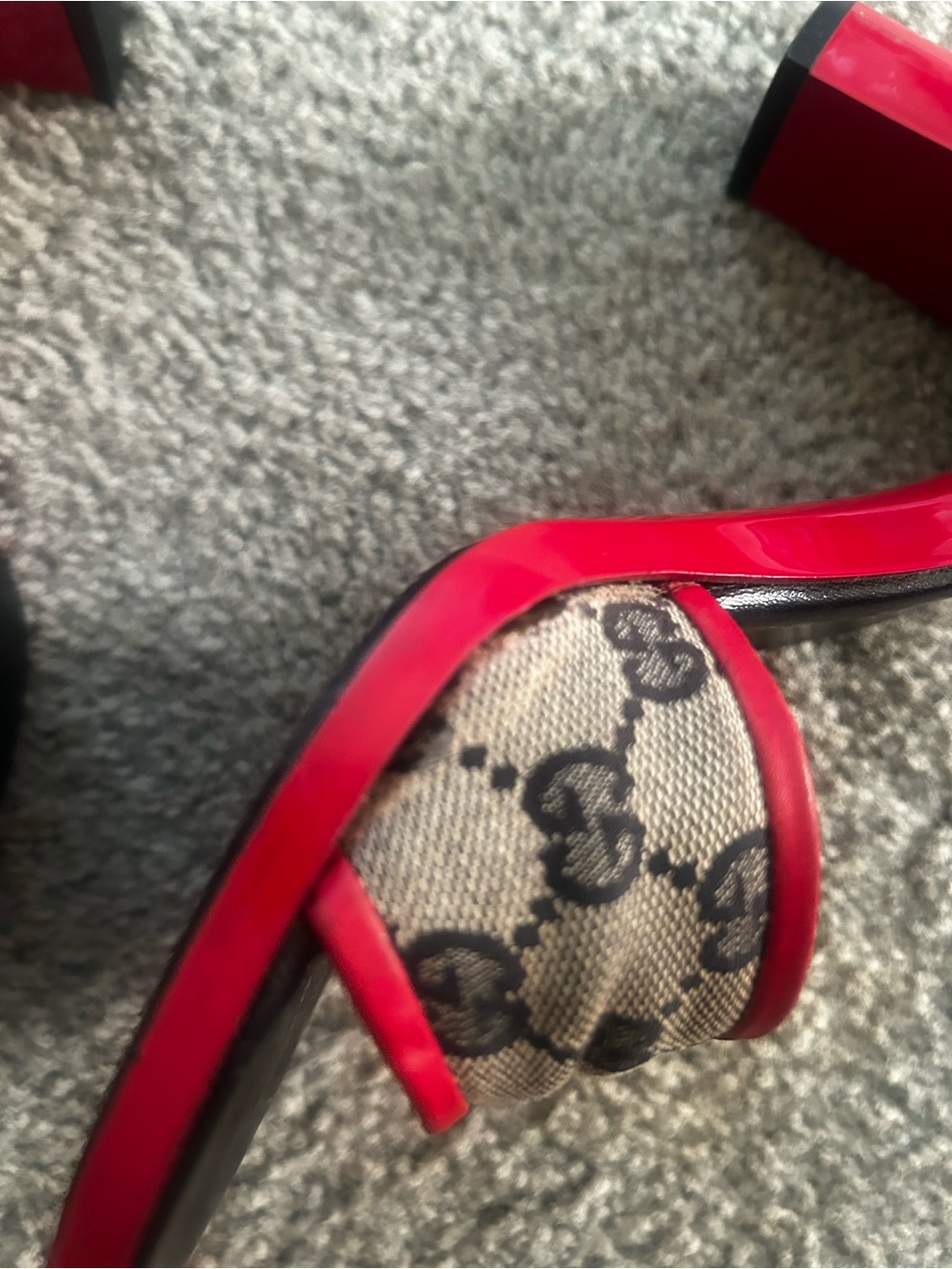 Authentic Gucci Beige Monogram Slide Heels with Red Trim - Picture 12 of 17